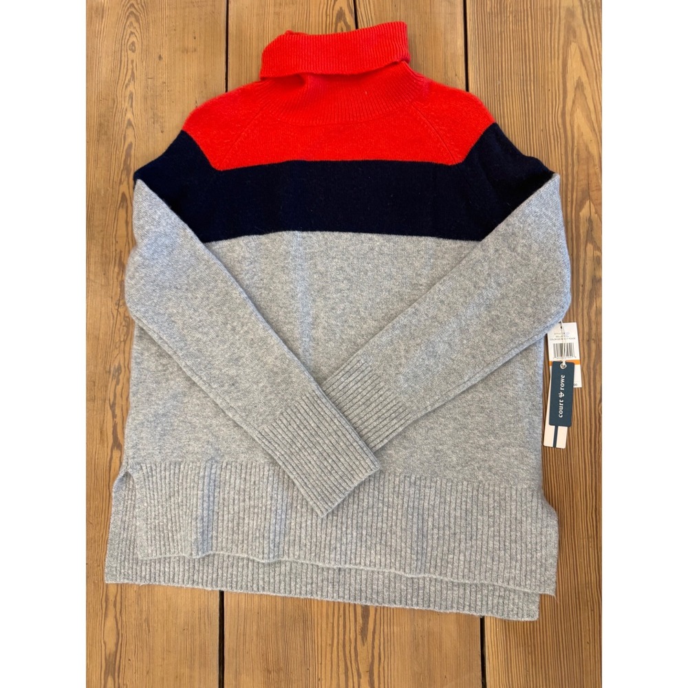 Court & Rowe Colorblock Turtleneck Sweater Red Navy Grey Wool Blend Women's S